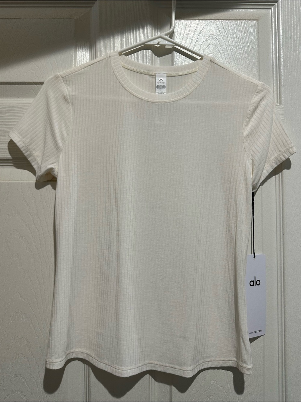 ALO Yoga Short Sleeve Ribbed Crew Tee in Cream
